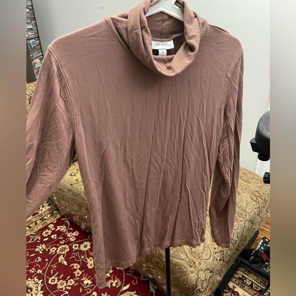 ON-34TH Turtleneck Top Pullover Soft Stretchy Knit Rose